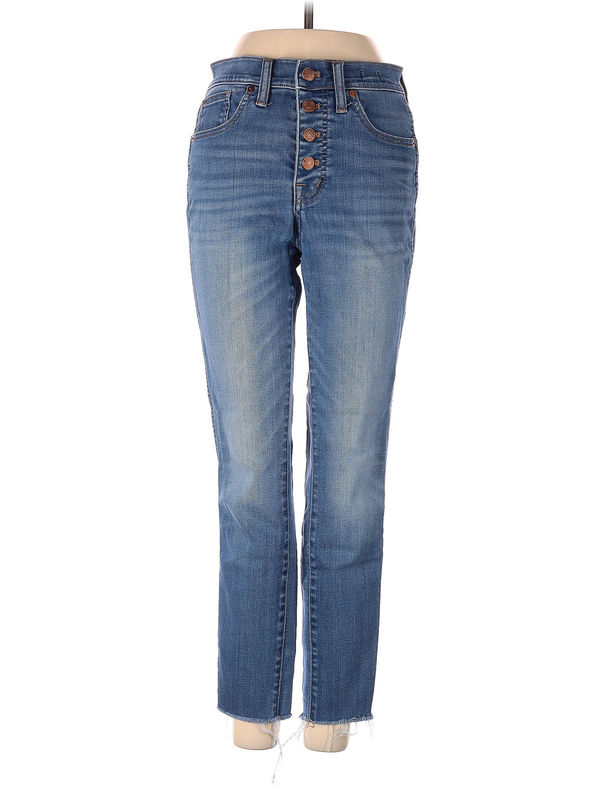 High-Rise Straight-leg 10" High-Rise Skinny Crop Jeans: Button-Front TENCEL&trade; Denim Edition in Light Wash waist size - 26