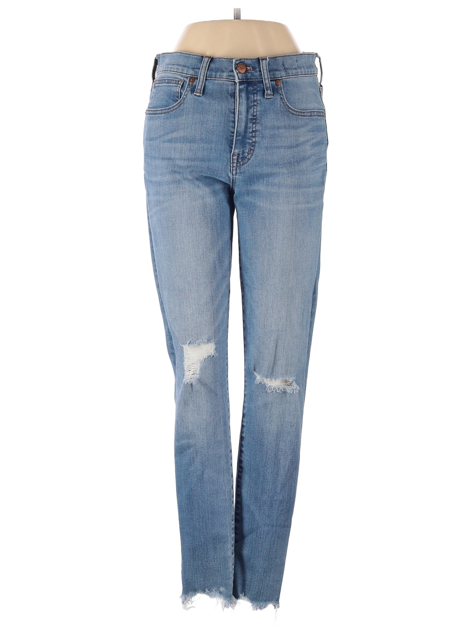 Mid-Rise Skinny 9" Mid-Rise Skinny Jeans In Frankie Wash: Torn-Knee Edition in Medium Wash waist size - 27