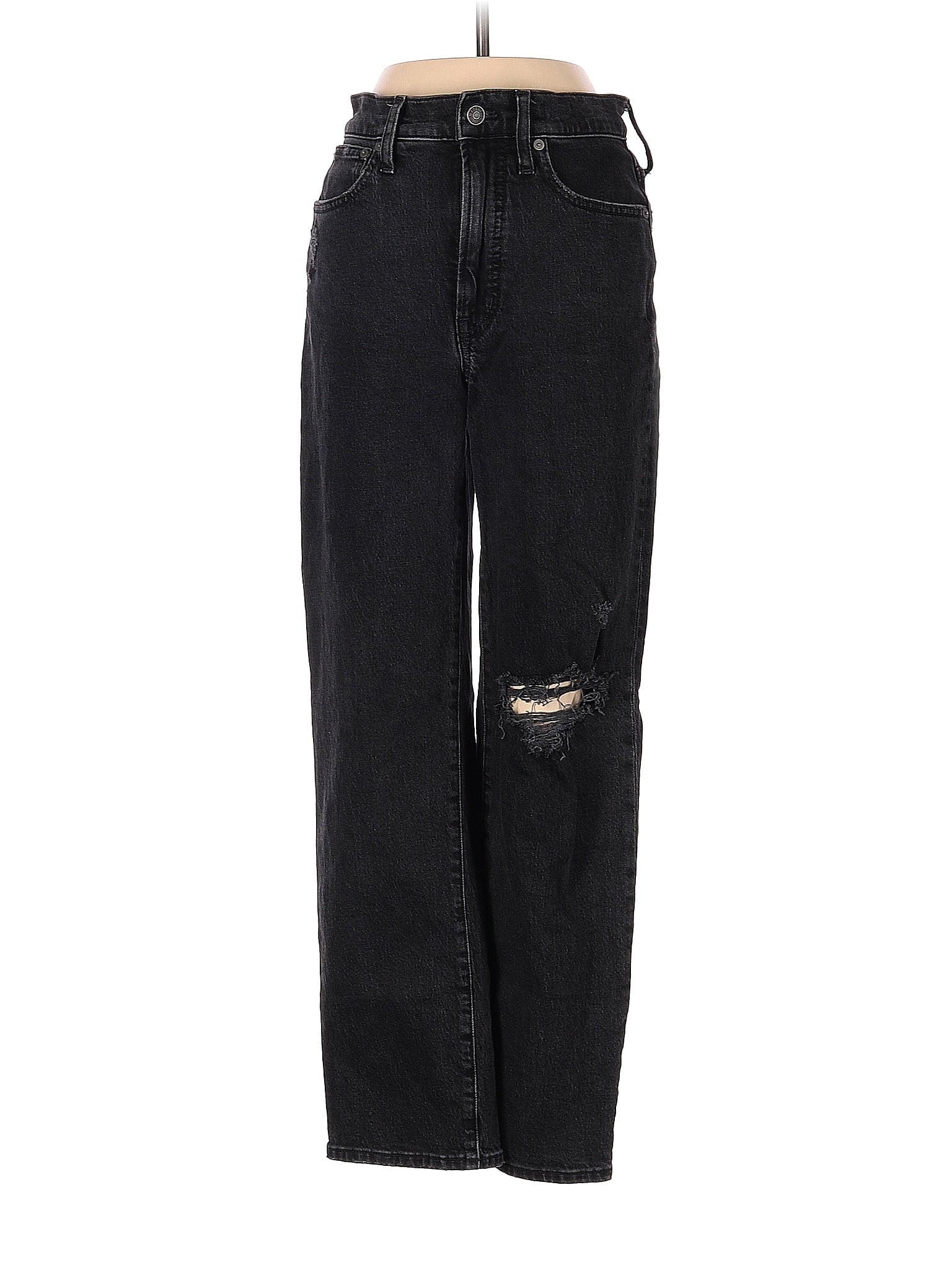Mid-Rise Boyjeans The Perfect Vintage Straight Jean In Rosella Wash: Ripped Edition in Dark Wash waist size - 24