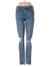 High-Rise Skinny 9" Mid-Rise Skinny Jeans In Frankie Wash: Torn-Knee Edition in Medium Wash waist size - 29